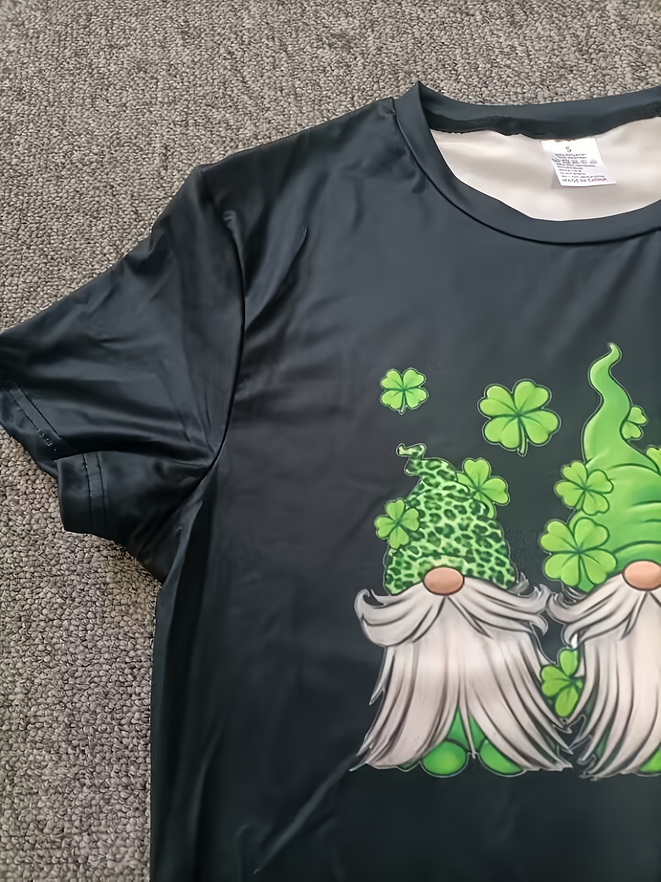 st patricks gnomes graphic round neck t shirt short sleeve casual sports tops womens activewear details 0