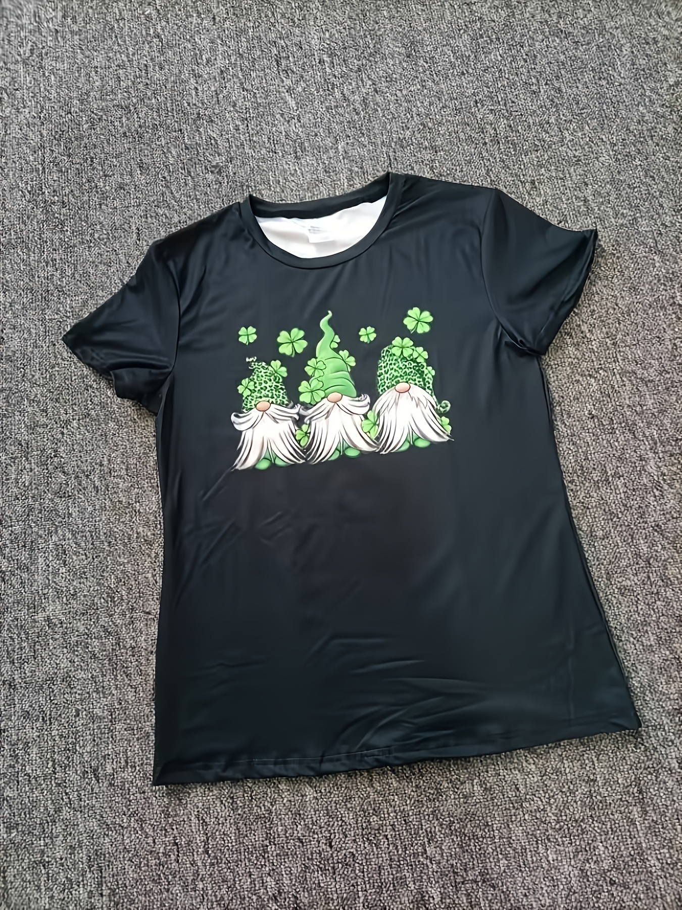 st patricks gnomes graphic round neck t shirt short sleeve casual sports tops womens activewear details 2