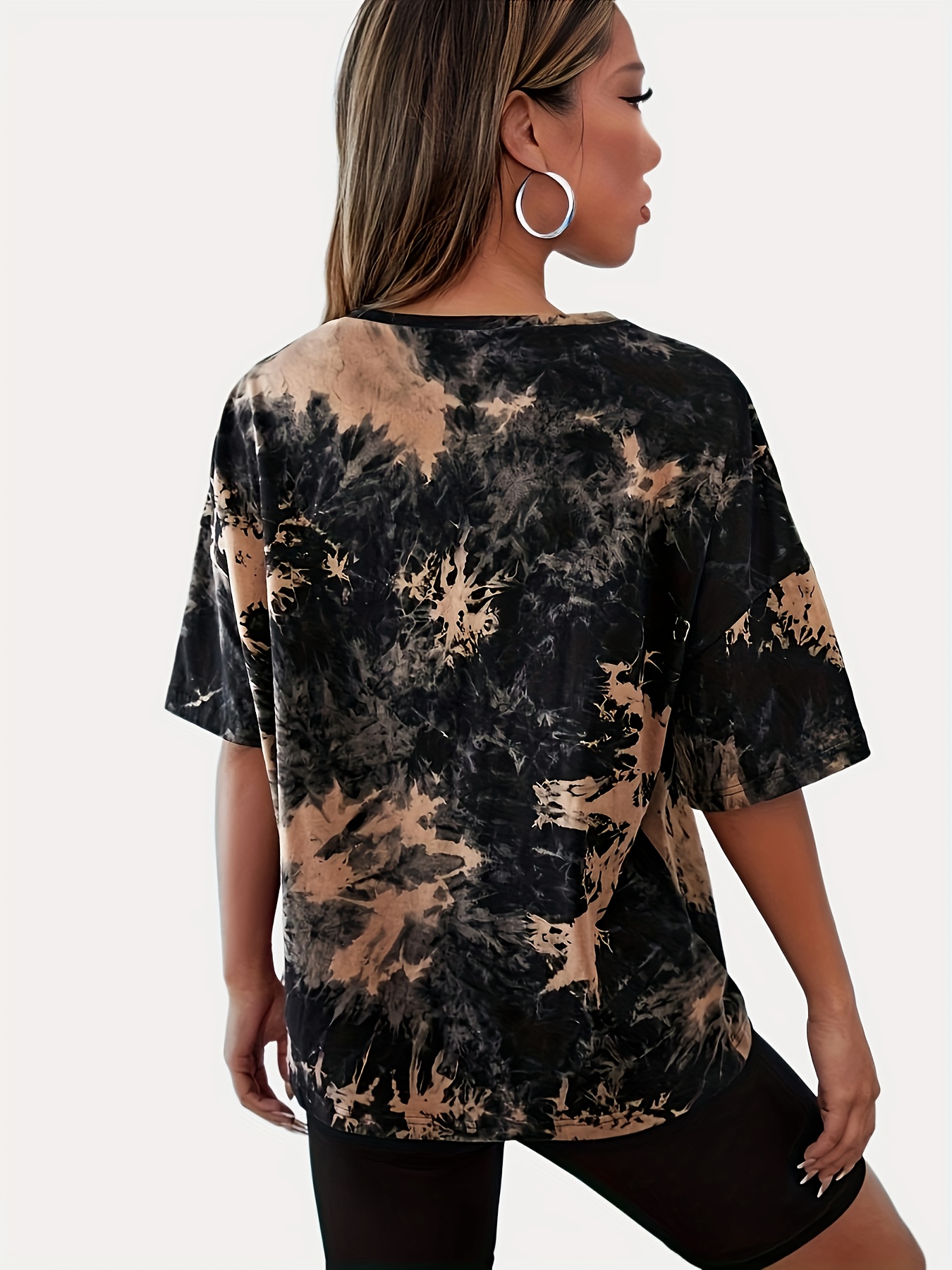 halloween skull hands tie dye graphic sports t shorts printed crew neck casual short sleeves womens tops details 2