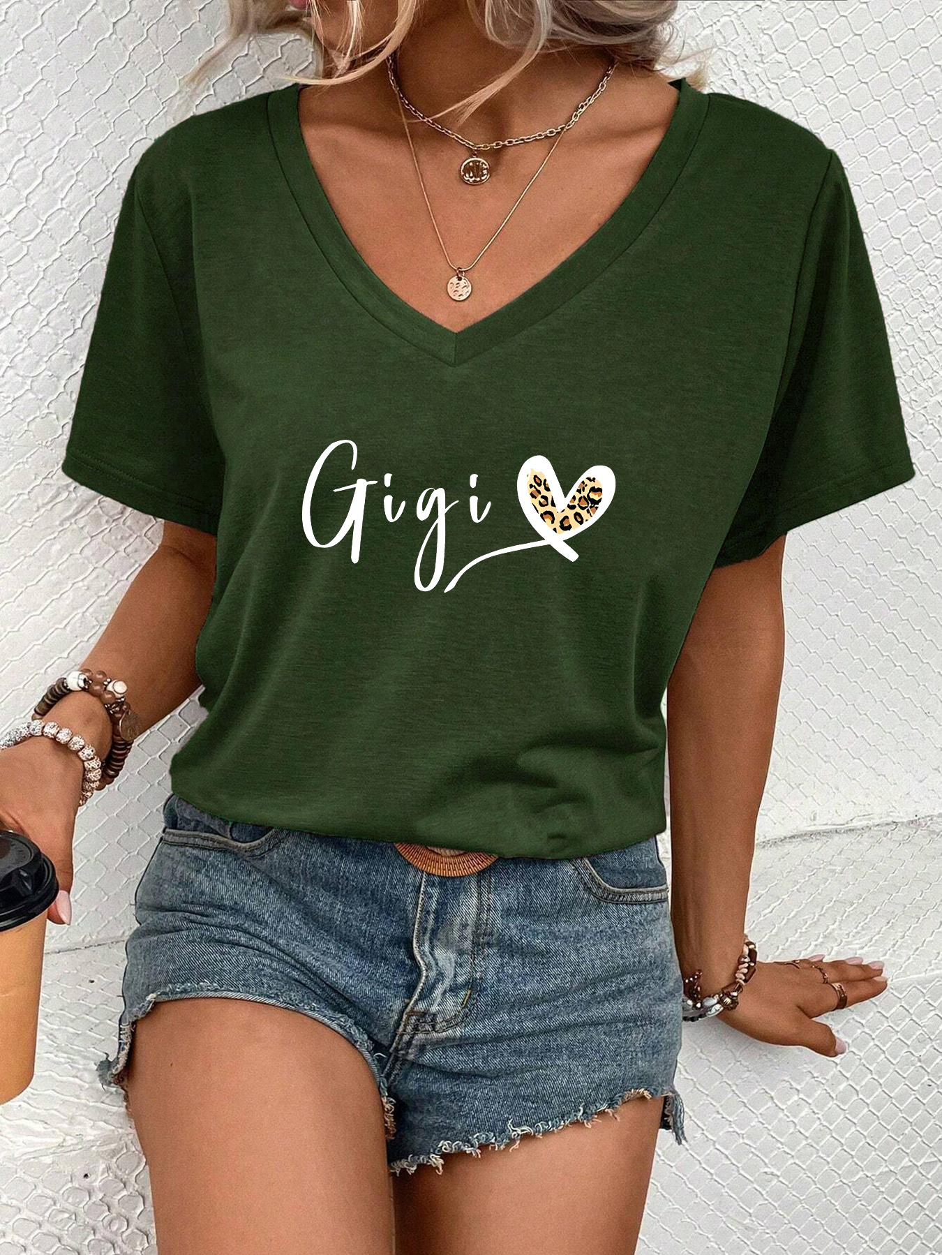heart gigi letter print casual t shirt short sleeves v neck stretchy fashion sports tee valentines day womens tops details 10