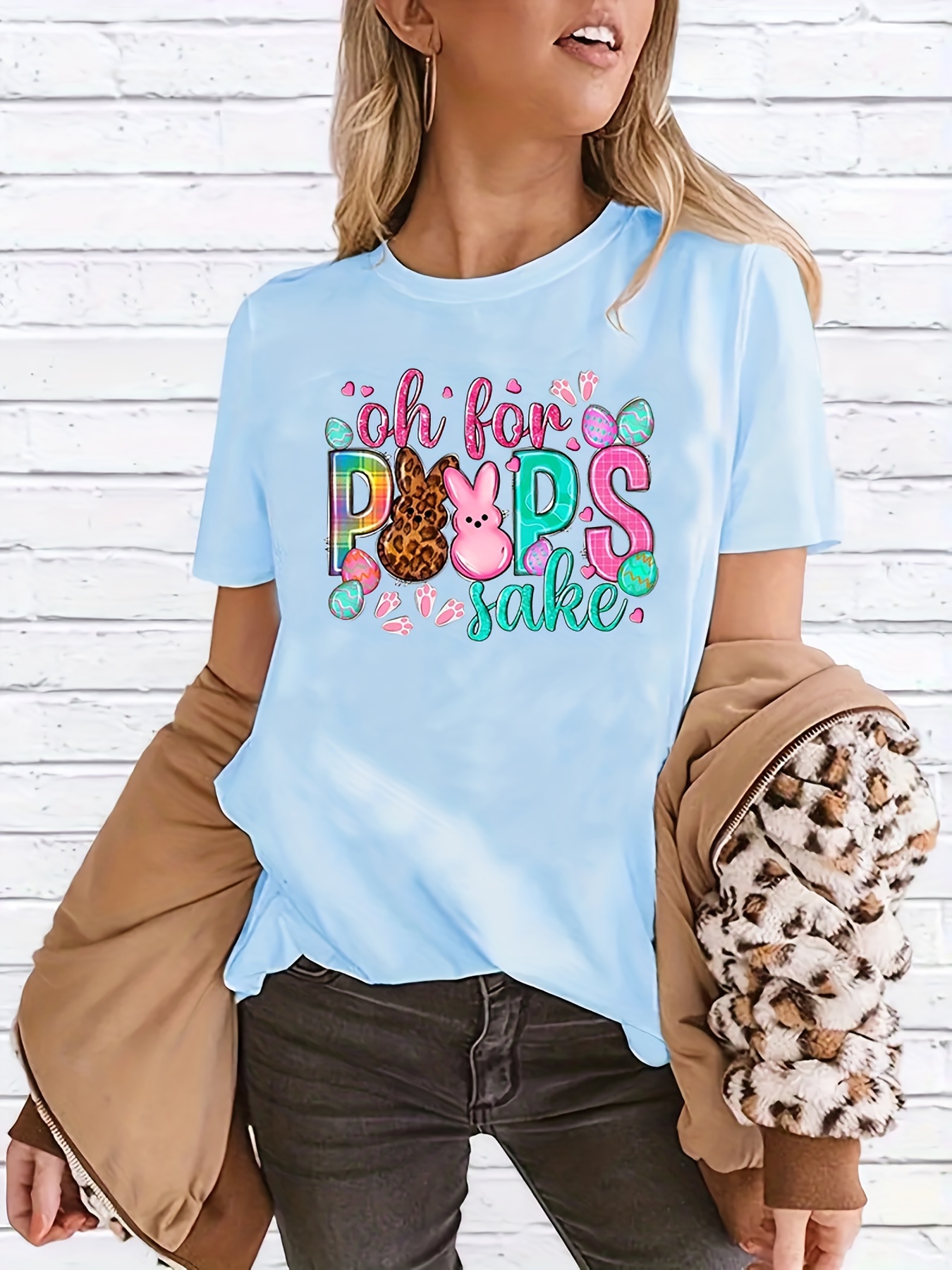 creative rabbits printing short sleeved t shirt sports and fitness running loose top womens clothing details 0