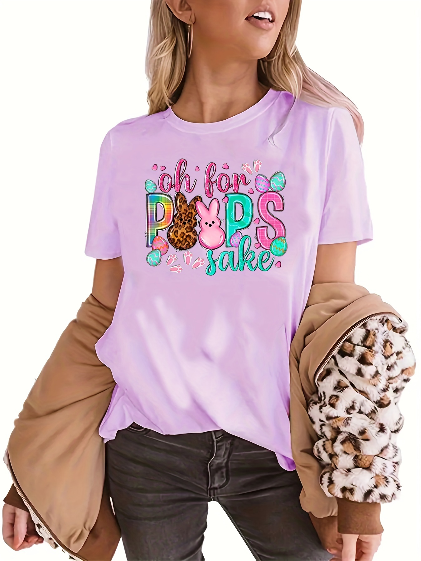 creative rabbits printing short sleeved t shirt sports and fitness running loose top womens clothing details 5