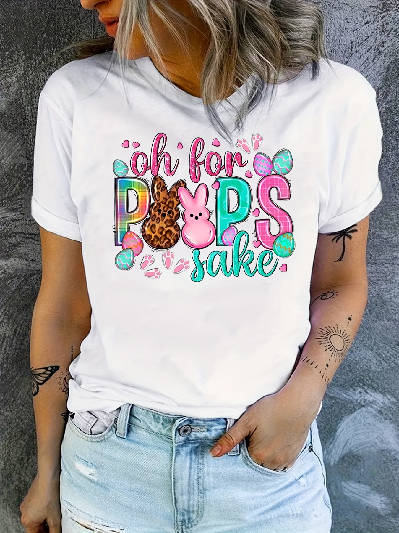 creative rabbits printing short sleeved t shirt sports and fitness running loose top womens clothing details 10