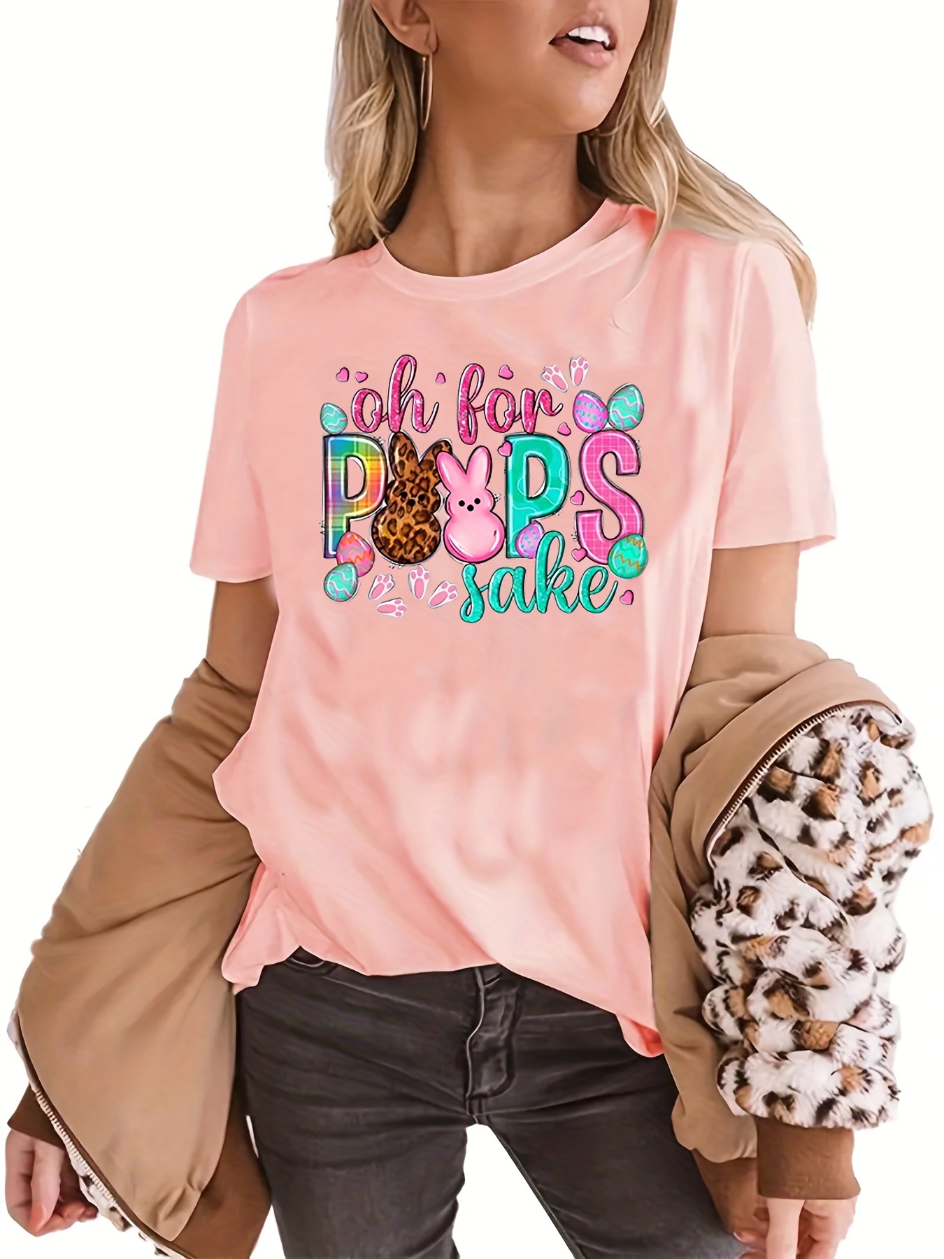 creative rabbits printing short sleeved t shirt sports and fitness running loose top womens clothing details 15