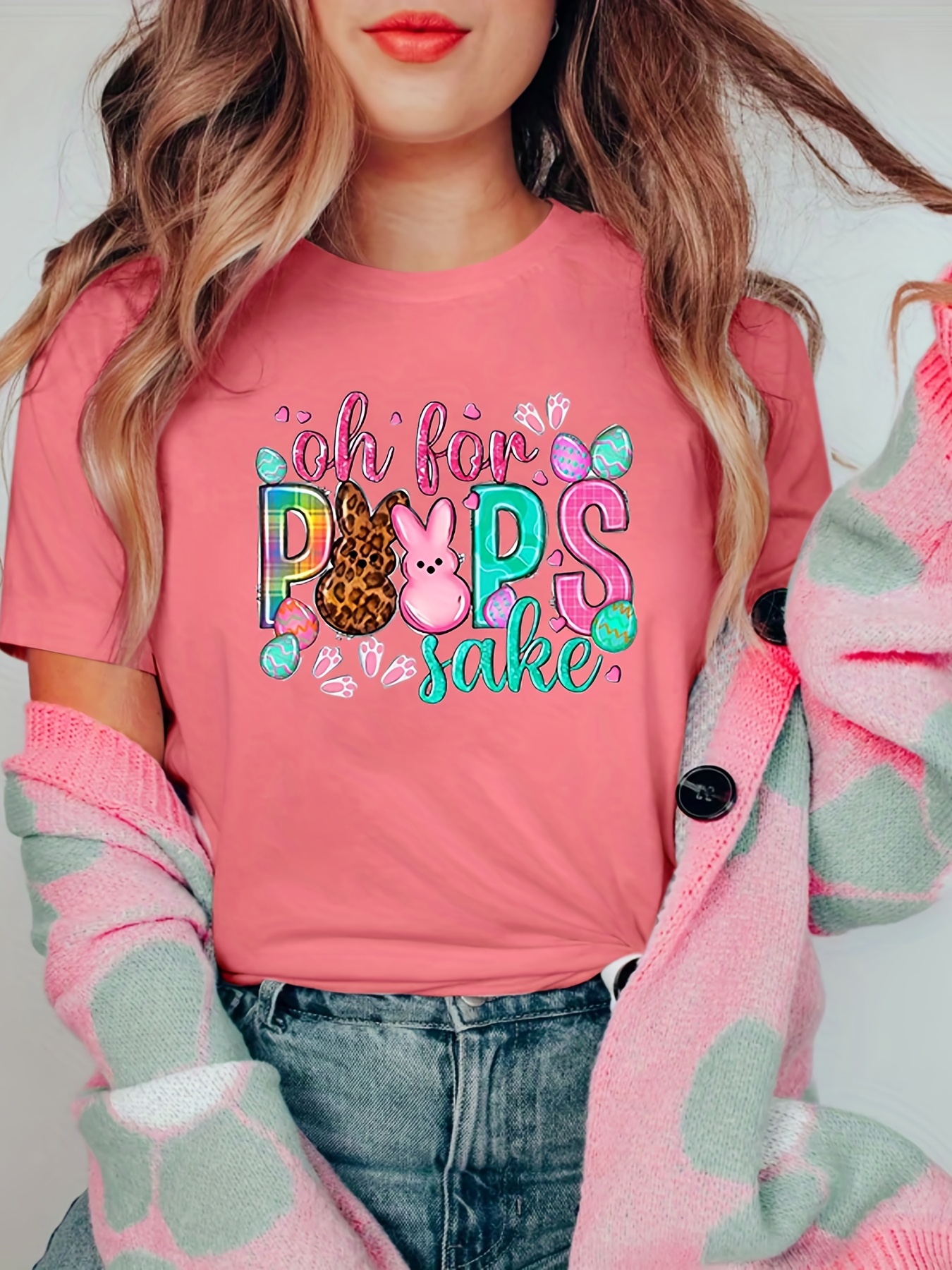 creative rabbits printing short sleeved t shirt sports and fitness running loose top womens clothing details 21