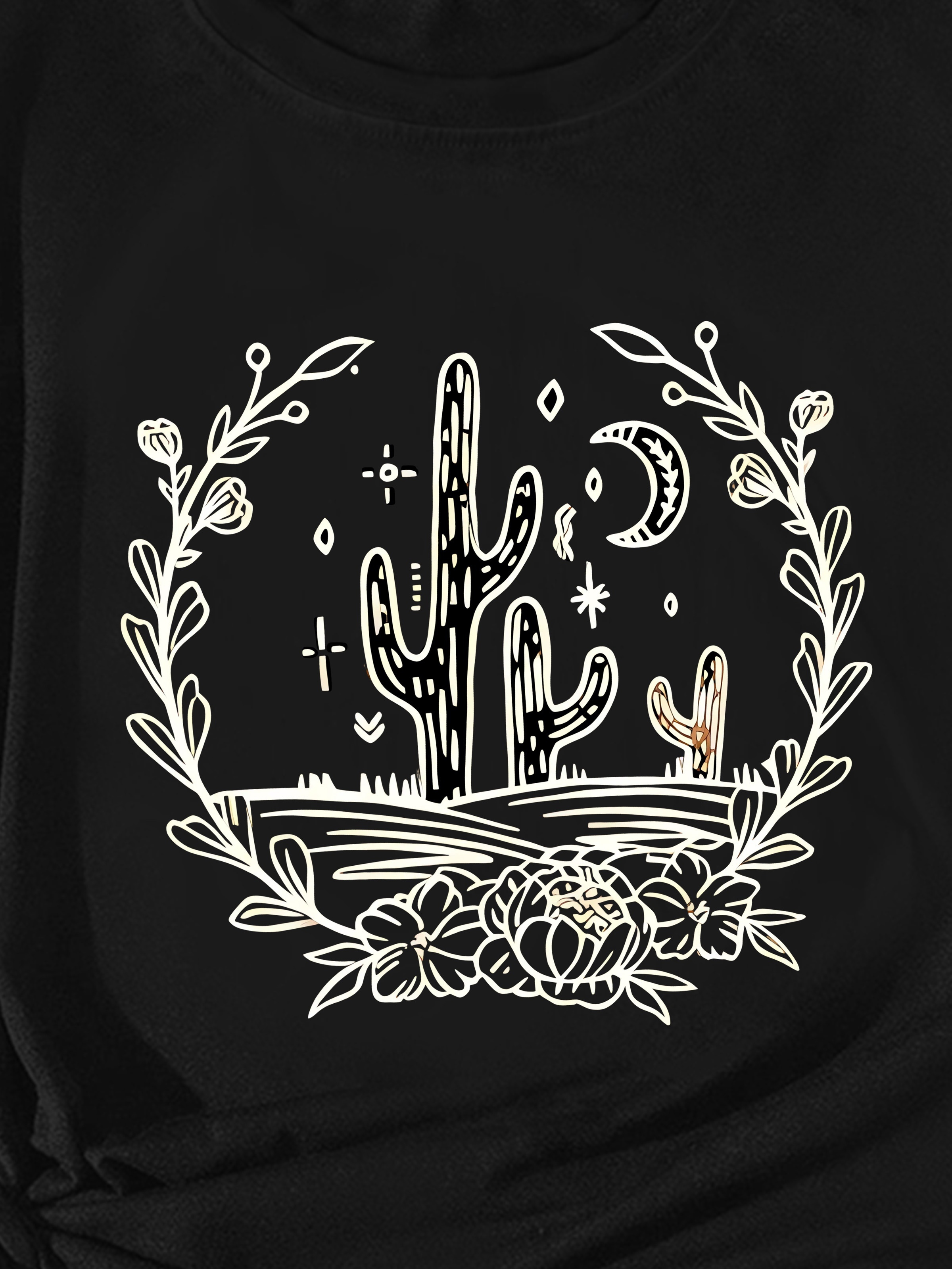 Moon Desert Cactus Graphic Sports Tee, Short Sleeves Round Neck Casual Running Fitness T-shirt Top, Women s Activewear details 1