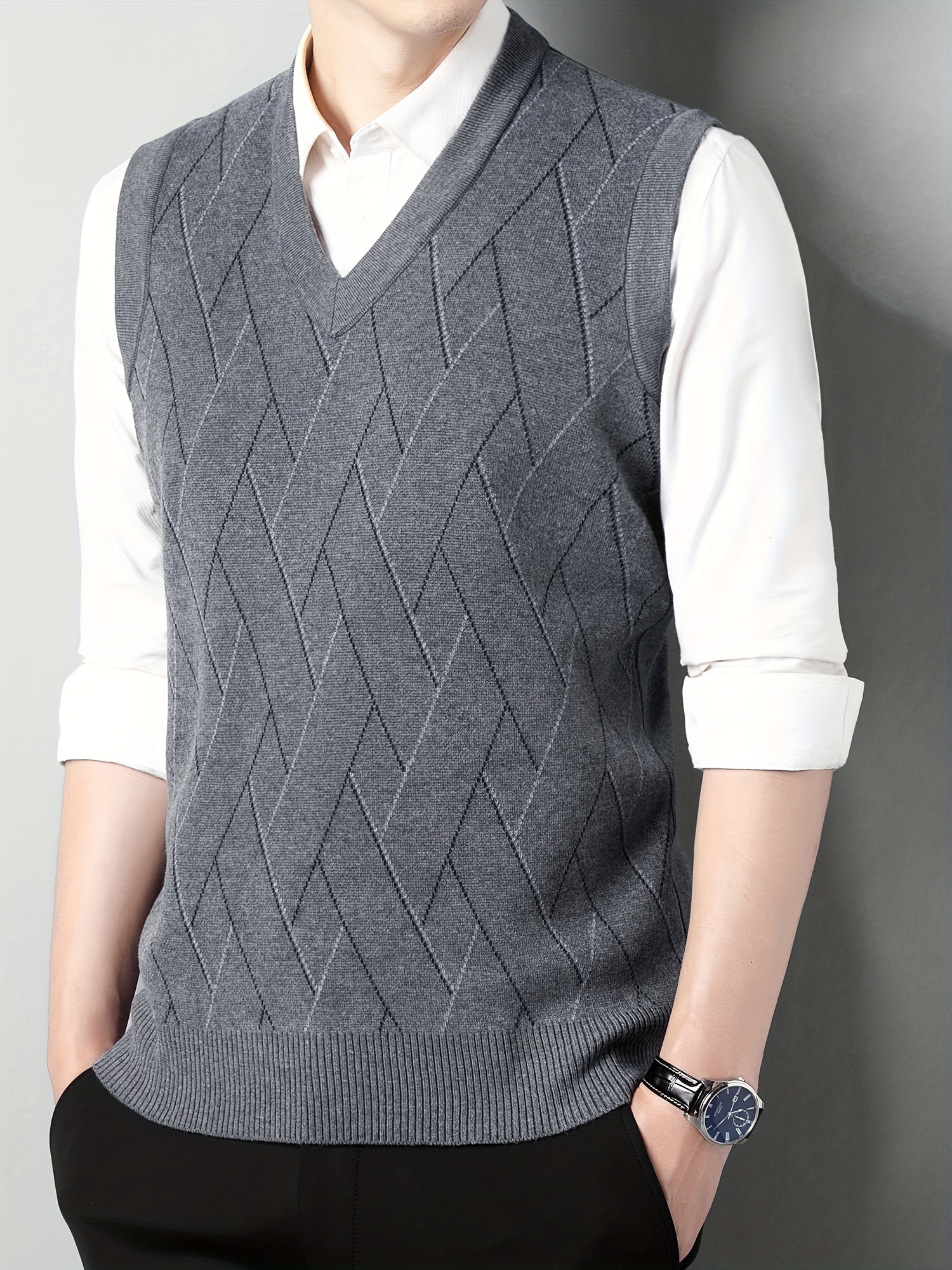 mens v neck cable casual sleeveless knitted sweater vest mens clothing for autumn winter details 11