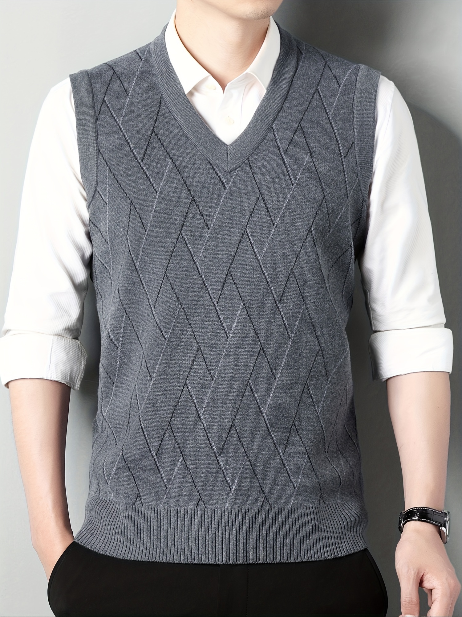 mens v neck cable casual sleeveless knitted sweater vest mens clothing for autumn winter details 12