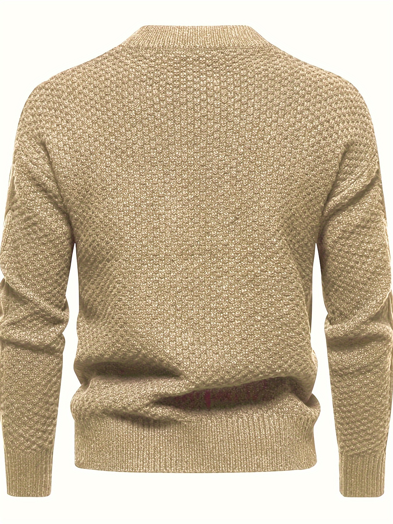 mens stylish solid knitted sweater casual mid stretch breathable long sleeve crew neck top for city walk street hanging outdoor activities details 6