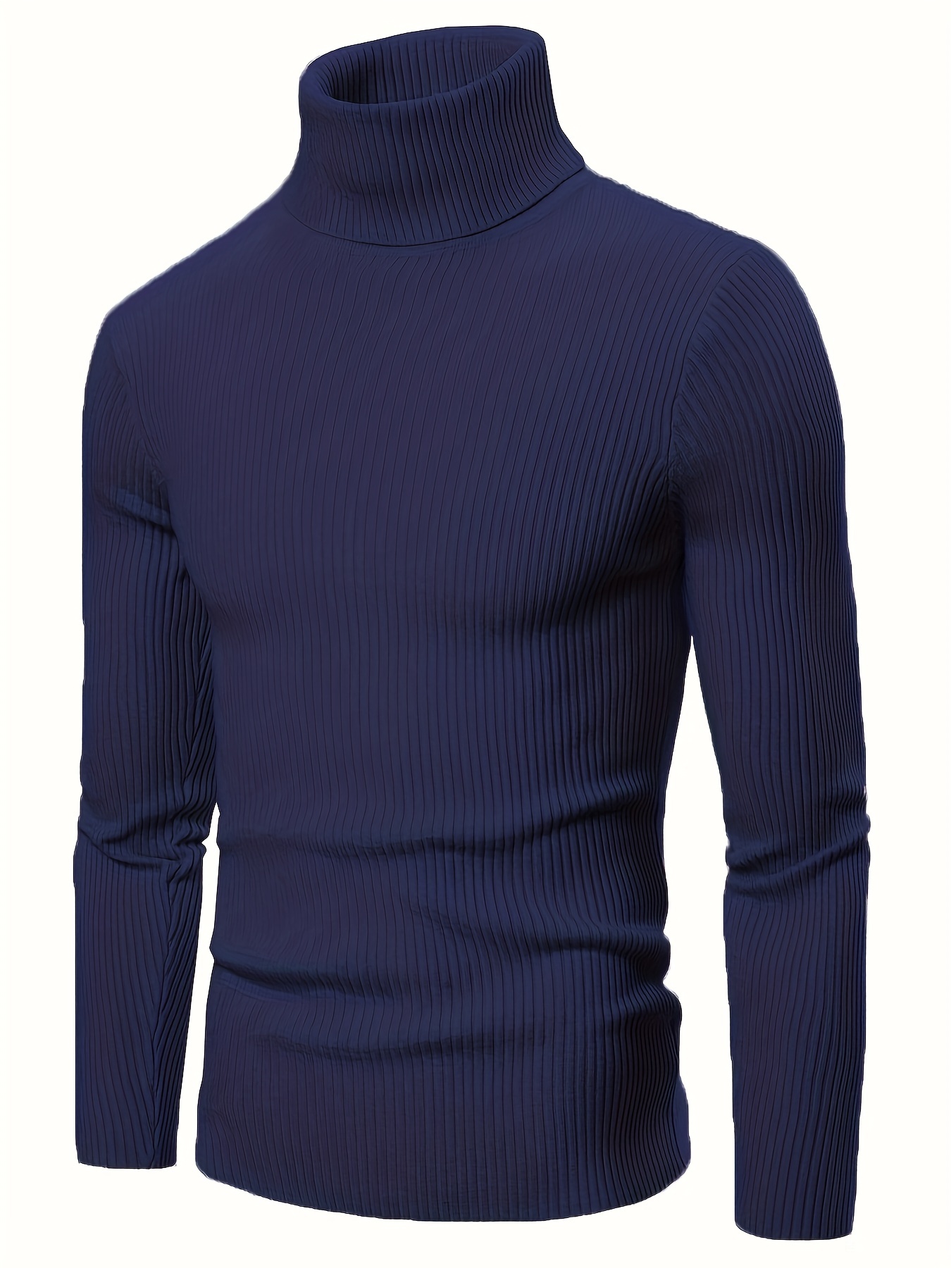 turtle neck knitted slim fit sweater mens casual warm solid high stretch pullover sweater for fall winter details 1