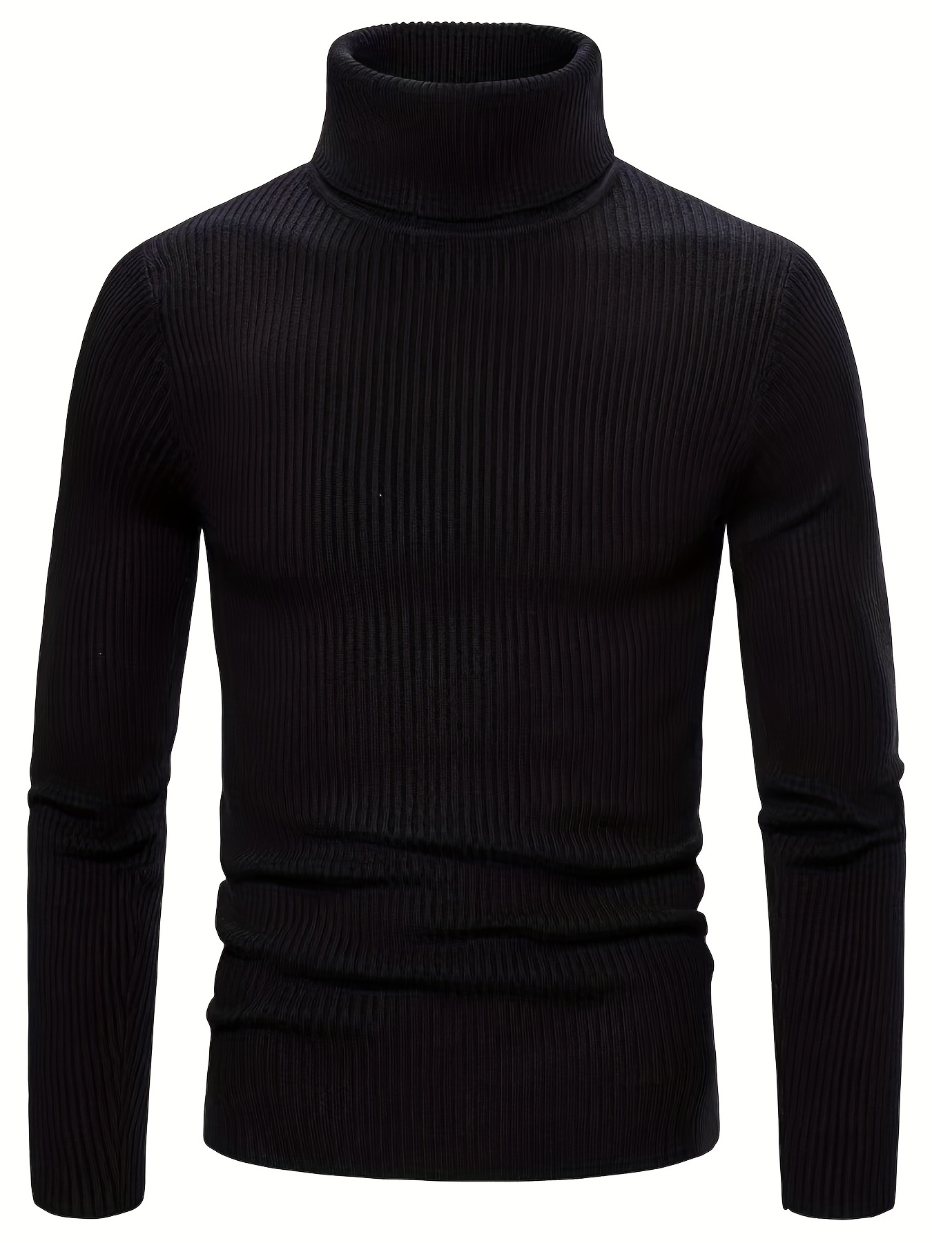 turtle neck knitted slim fit sweater mens casual warm solid high stretch pullover sweater for fall winter details 5