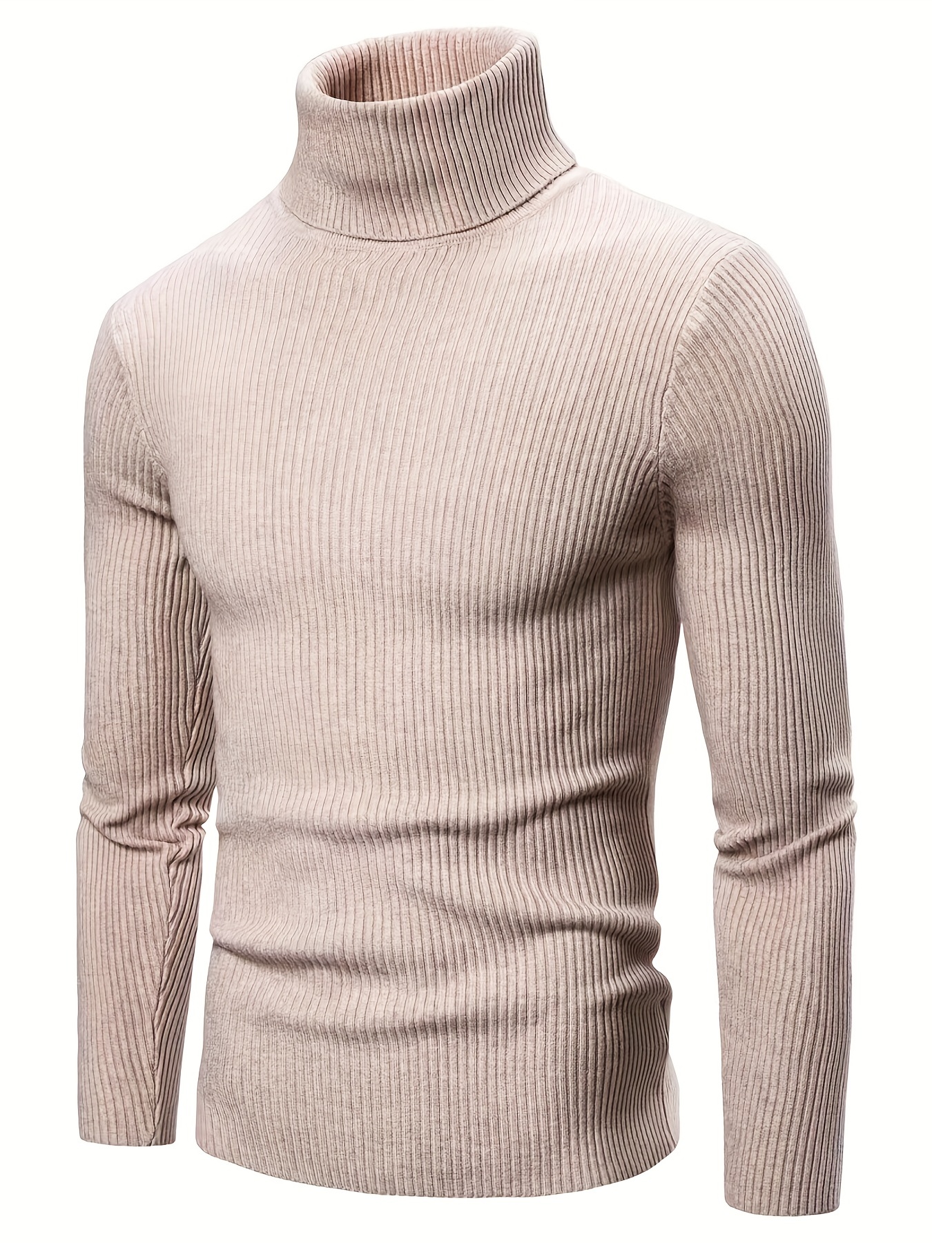 turtle neck knitted slim fit sweater mens casual warm solid high stretch pullover sweater for fall winter details 16
