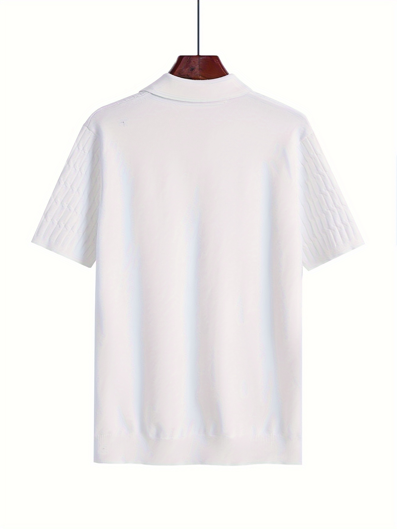 mens classic solid lapel knitted shirt casual mid stretch breathable short sleeve top for outdoor details 2