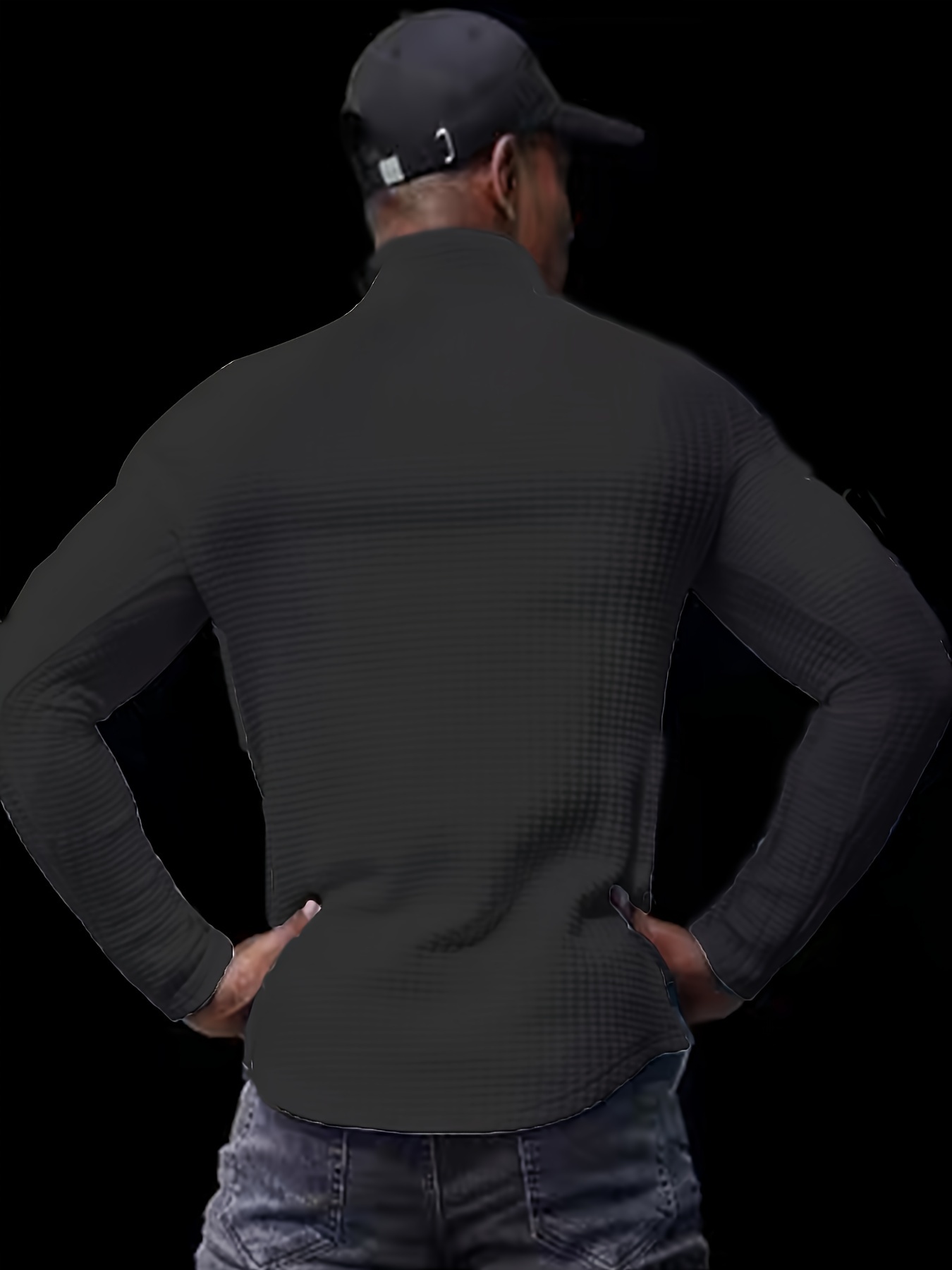 new mens spring and autumn winter solid color jacquard waffle zipper stand collar sweatshirt details 8