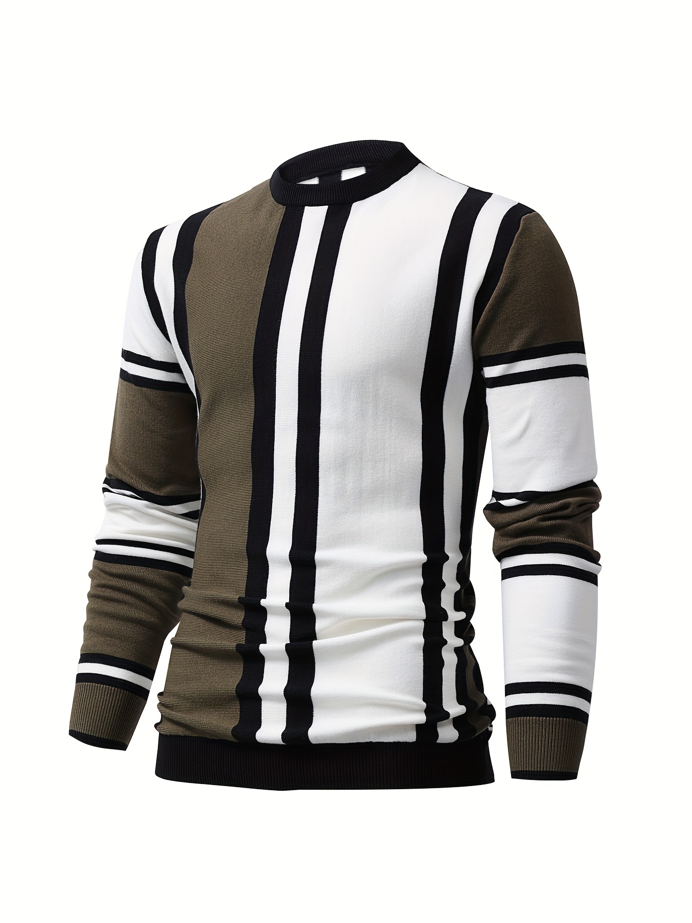 color block design chic sweater mens casual warm high stretch crew neck pullover sweater for fall winter details 0