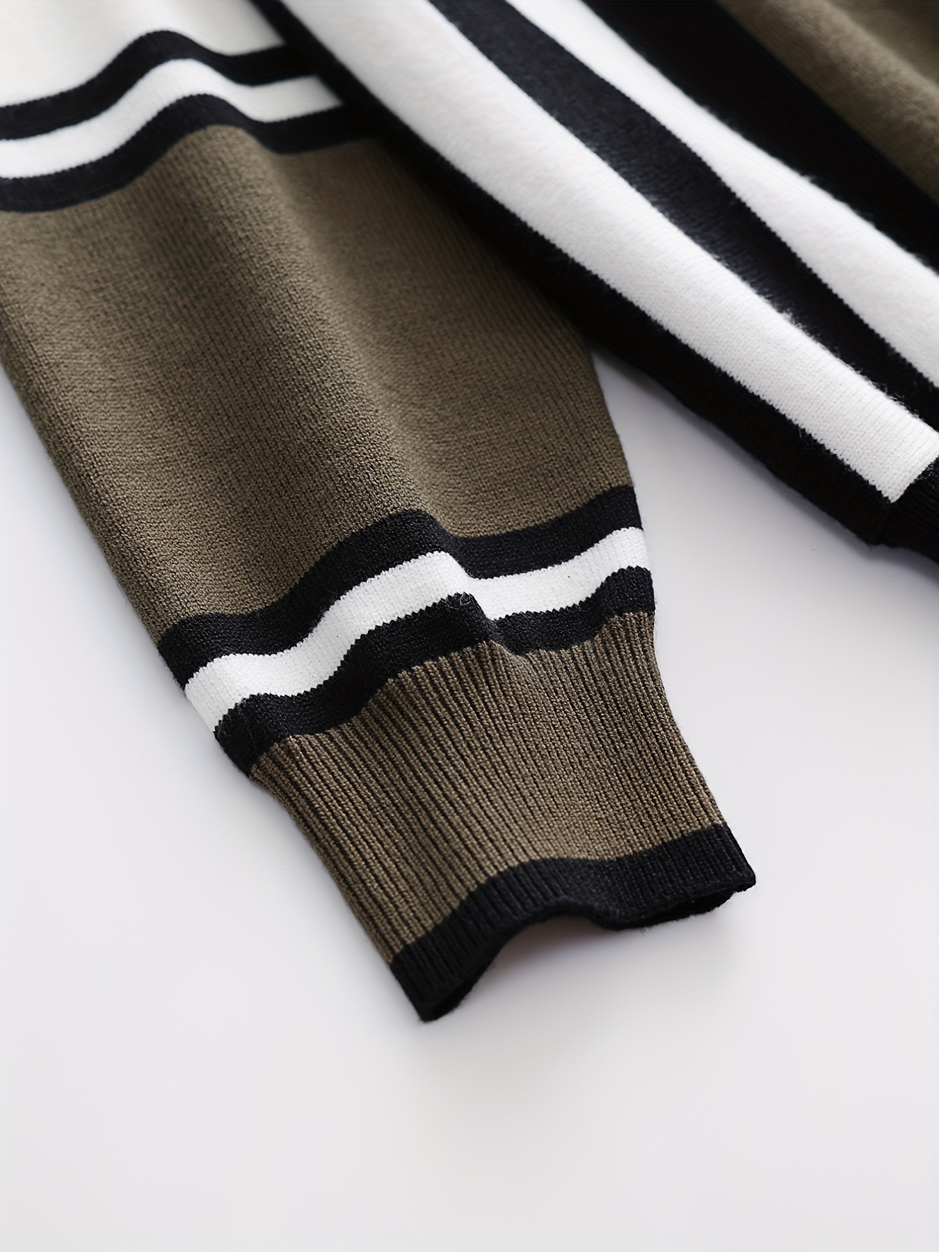 color block design chic sweater mens casual warm high stretch crew neck pullover sweater for fall winter details 2