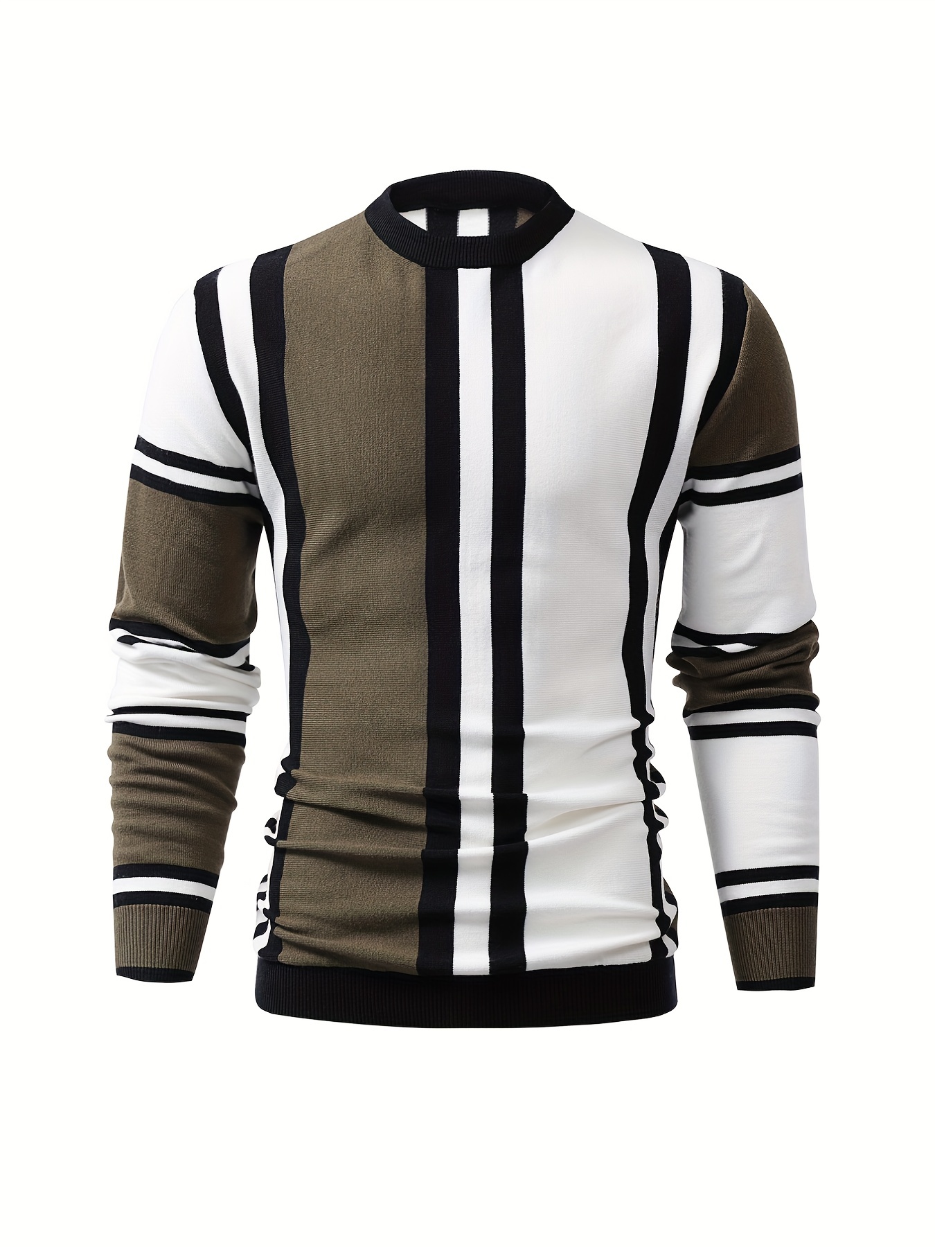 color block design chic sweater mens casual warm high stretch crew neck pullover sweater for fall winter details 3