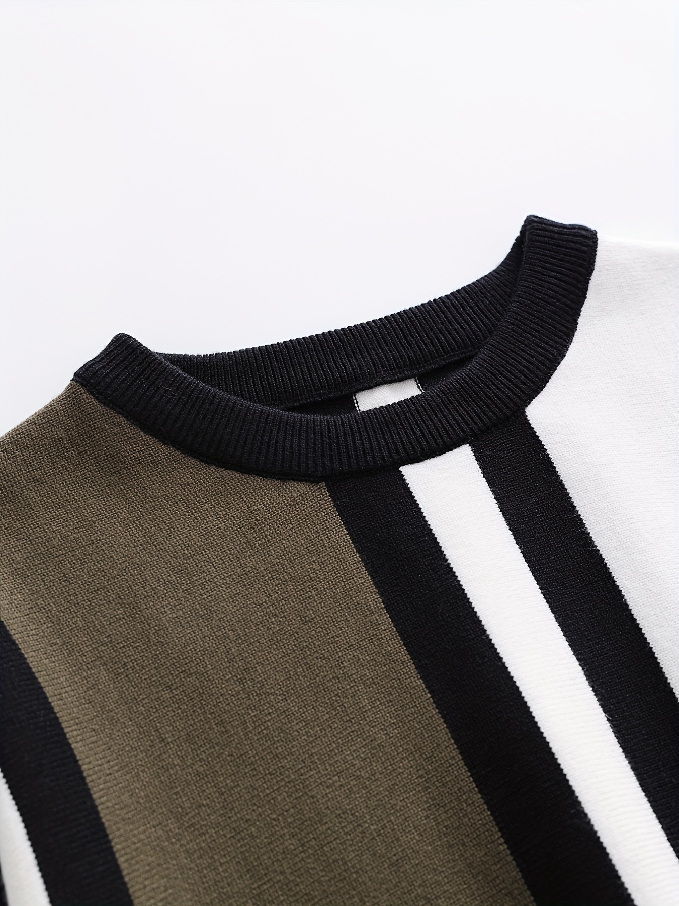 color block design chic sweater mens casual warm high stretch crew neck pullover sweater for fall winter details 5