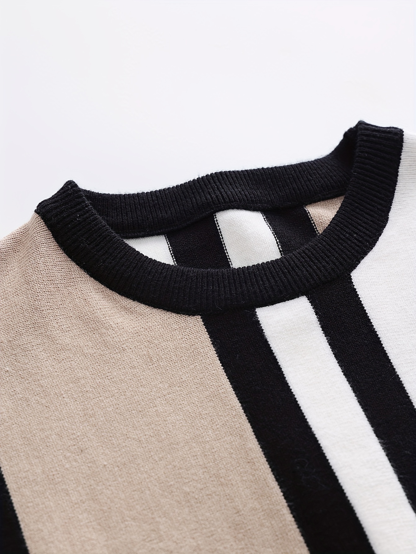 color block design chic sweater mens casual warm high stretch crew neck pullover sweater for fall winter details 8