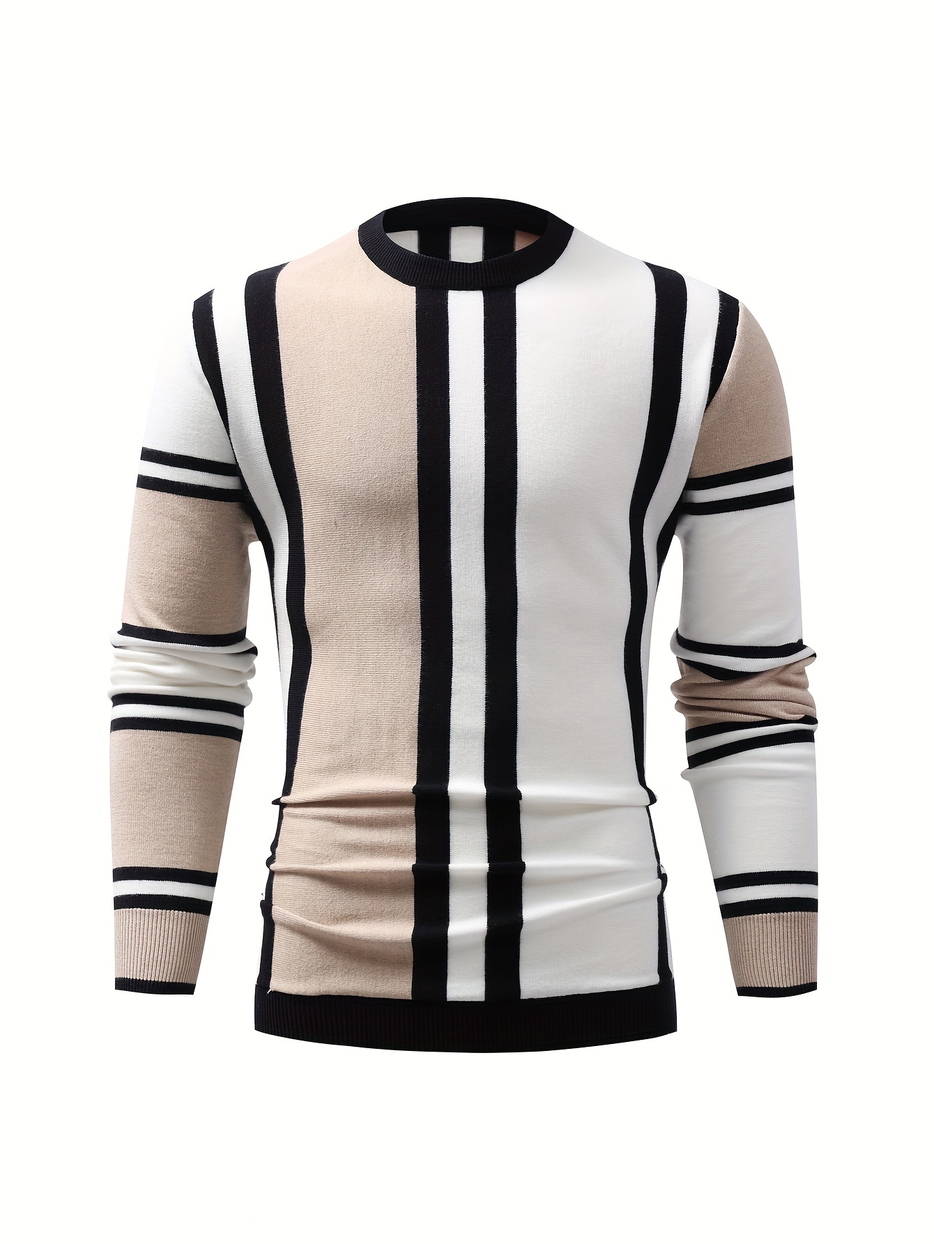 color block design chic sweater mens casual warm high stretch crew neck pullover sweater for fall winter details 9