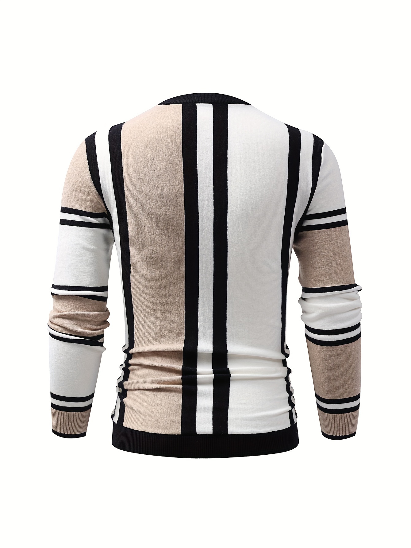 color block design chic sweater mens casual warm high stretch crew neck pullover sweater for fall winter details 10