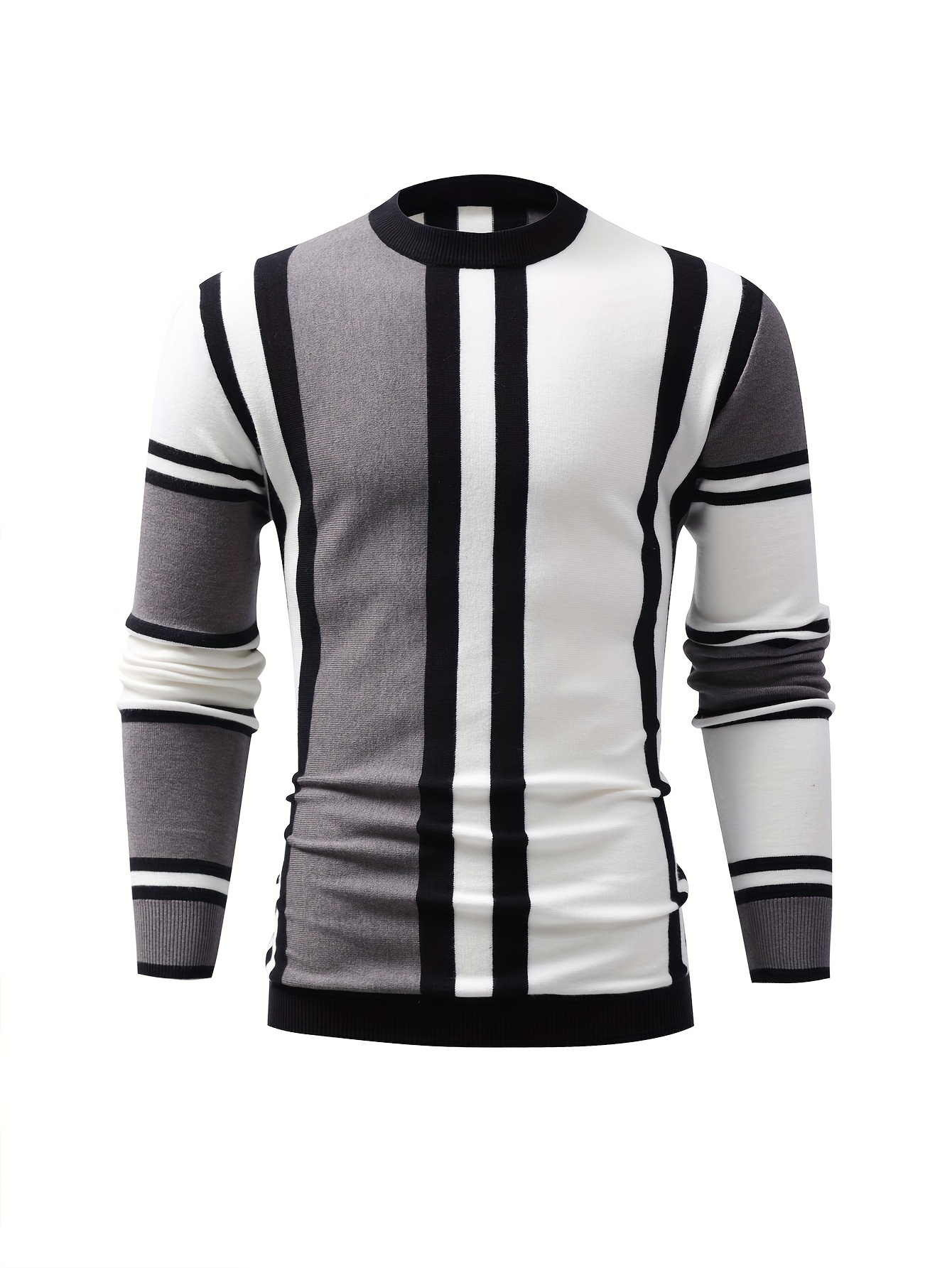 color block design chic sweater mens casual warm high stretch crew neck pullover sweater for fall winter details 15