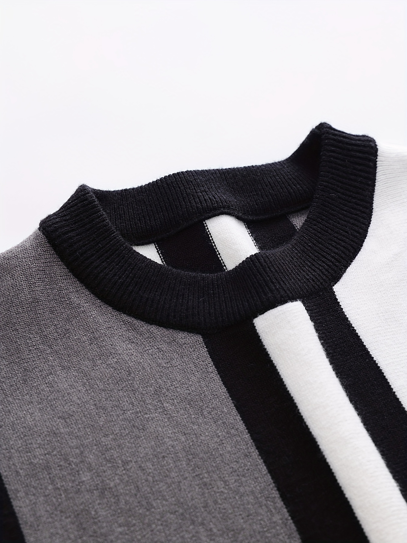 color block design chic sweater mens casual warm high stretch crew neck pullover sweater for fall winter details 17