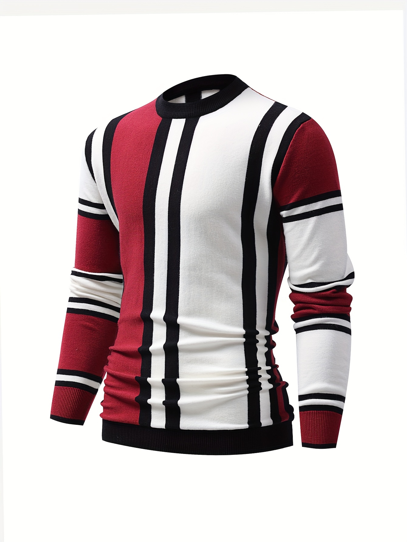 color block design chic sweater mens casual warm high stretch crew neck pullover sweater for fall winter details 18