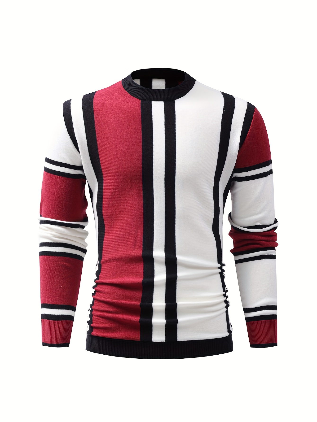 color block design chic sweater mens casual warm high stretch crew neck pullover sweater for fall winter details 21