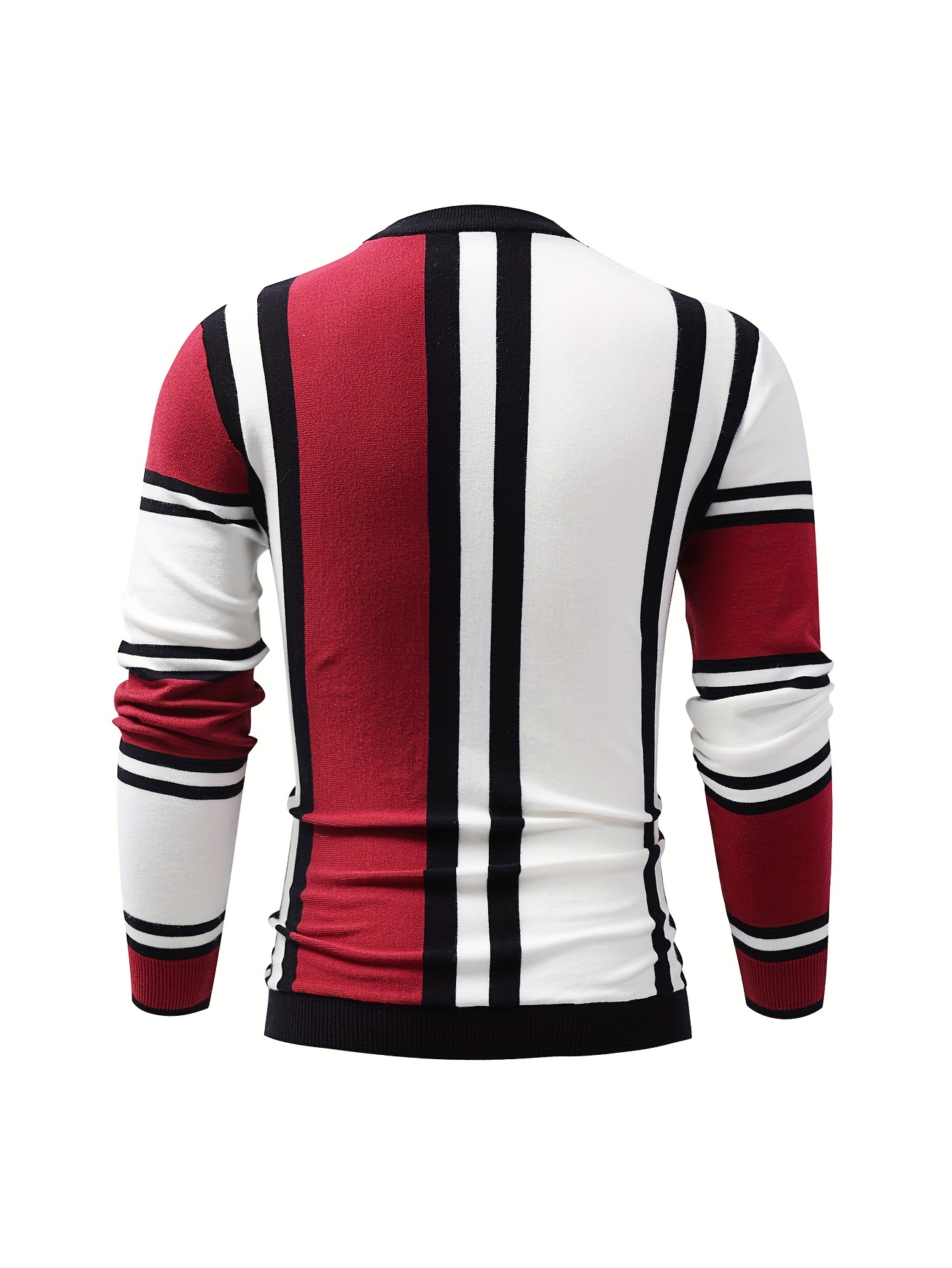 color block design chic sweater mens casual warm high stretch crew neck pullover sweater for fall winter details 22