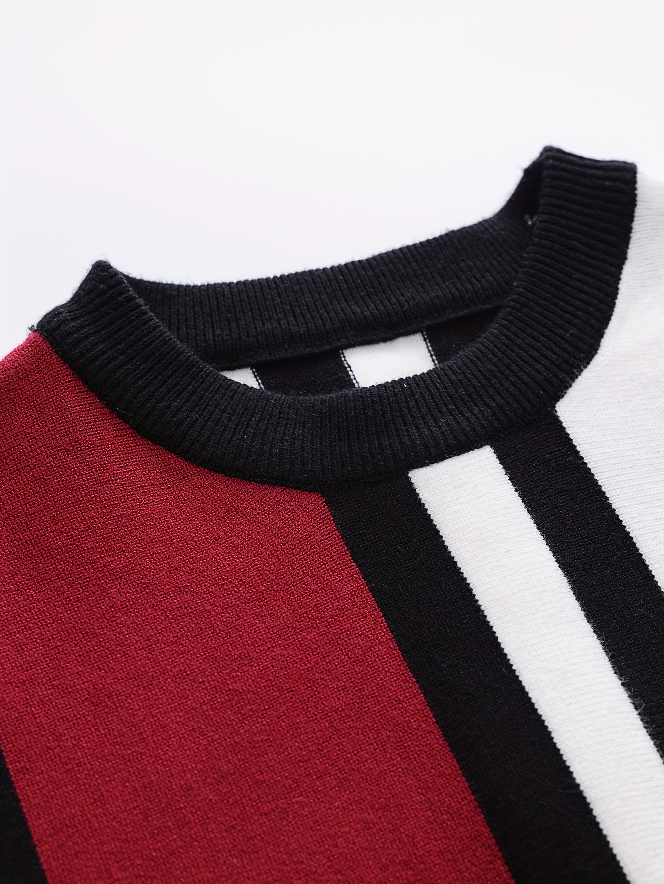 color block design chic sweater mens casual warm high stretch crew neck pullover sweater for fall winter details 23
