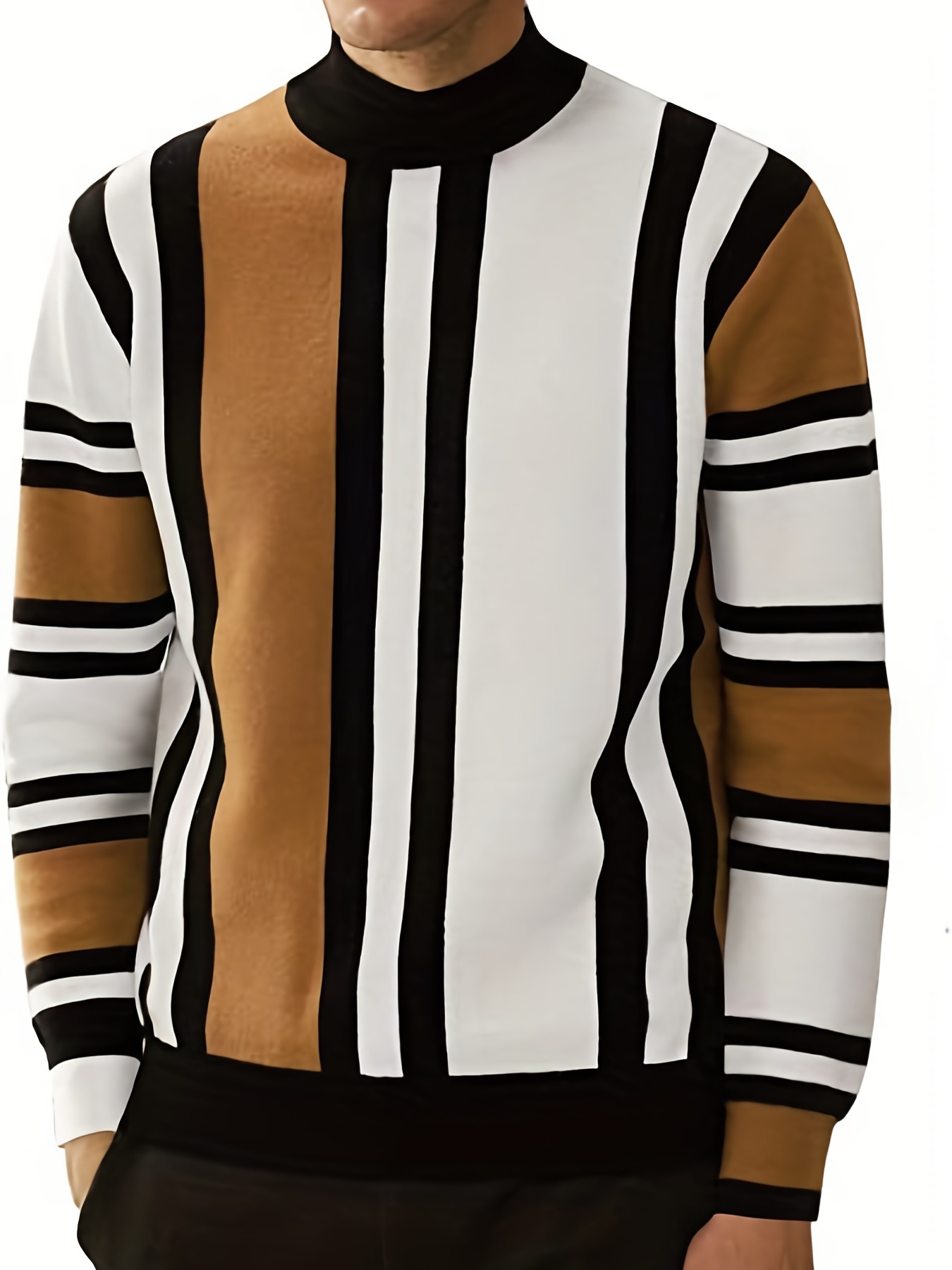 color block design chic sweater mens casual warm high stretch crew neck pullover sweater for fall winter details 24
