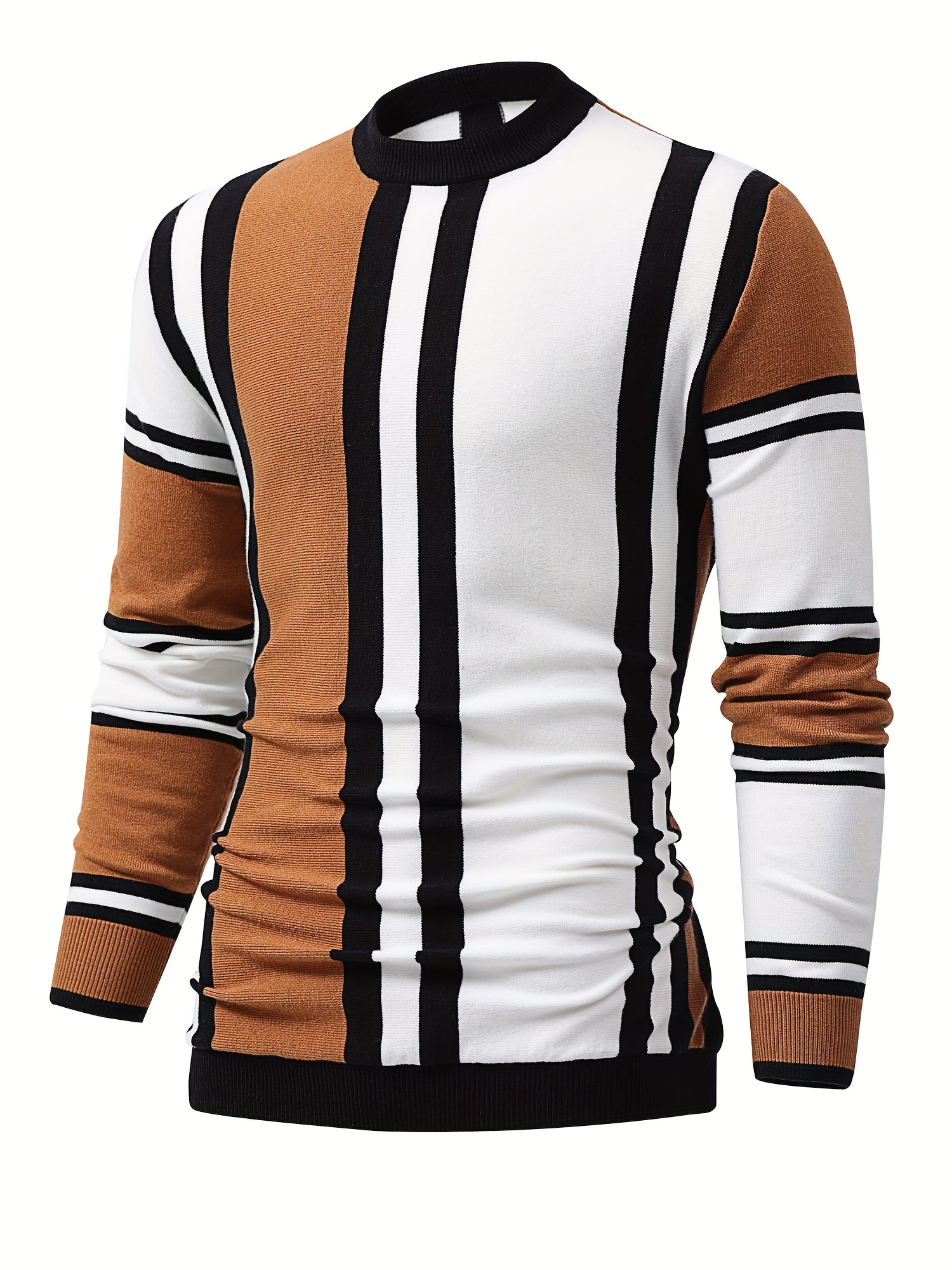 color block design chic sweater mens casual warm high stretch crew neck pullover sweater for fall winter details 27