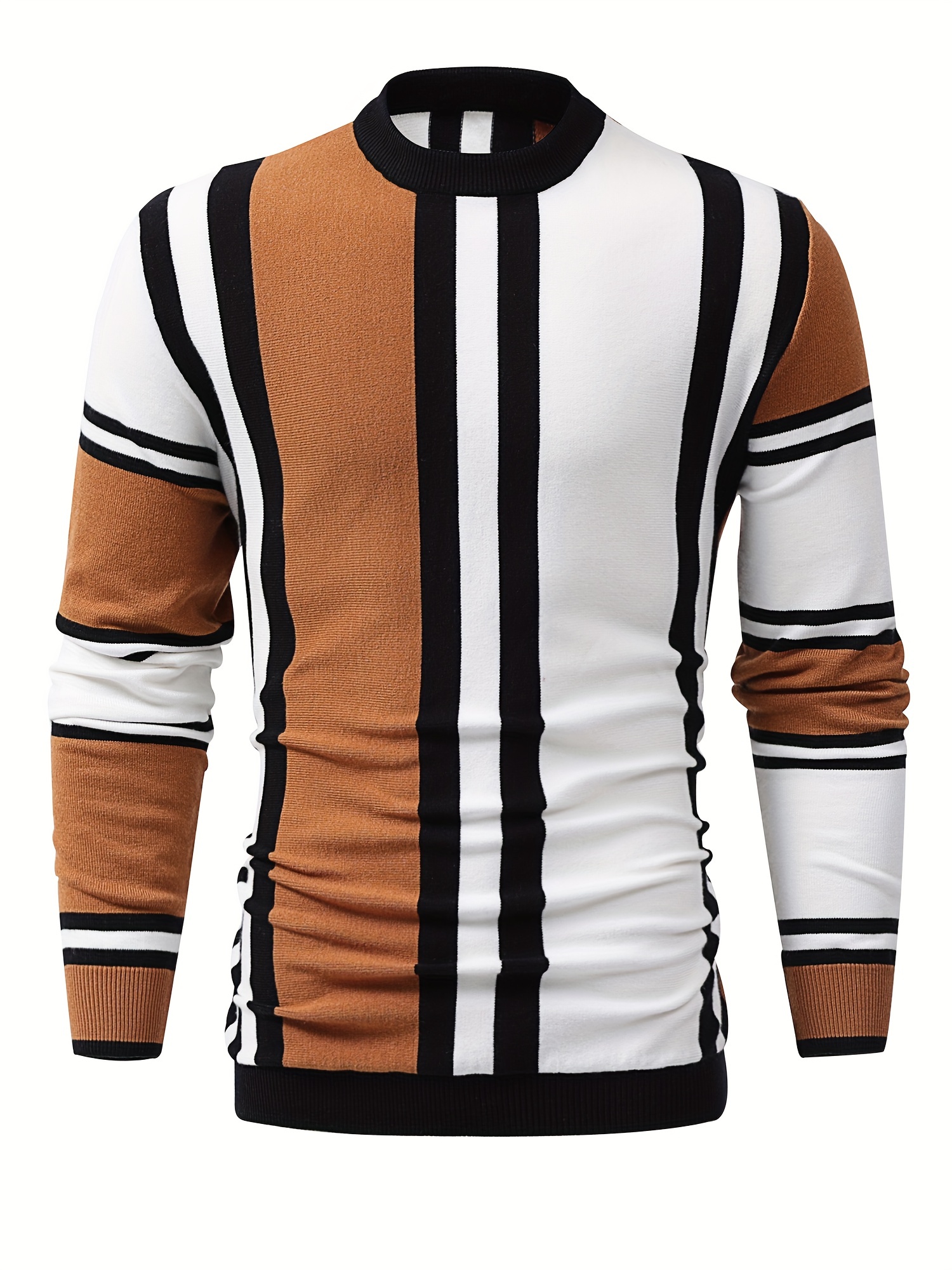 color block design chic sweater mens casual warm high stretch crew neck pullover sweater for fall winter details 28