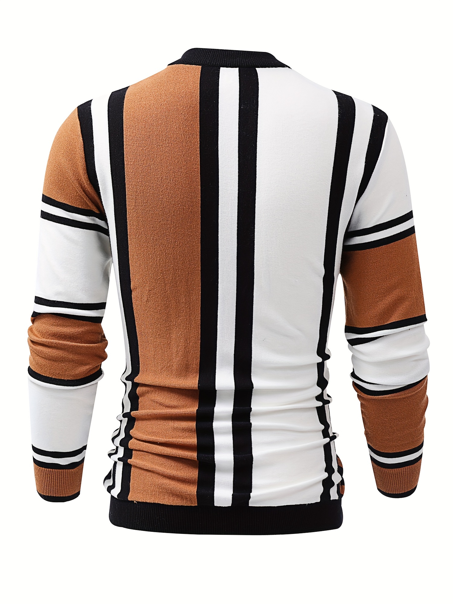 color block design chic sweater mens casual warm high stretch crew neck pullover sweater for fall winter details 29