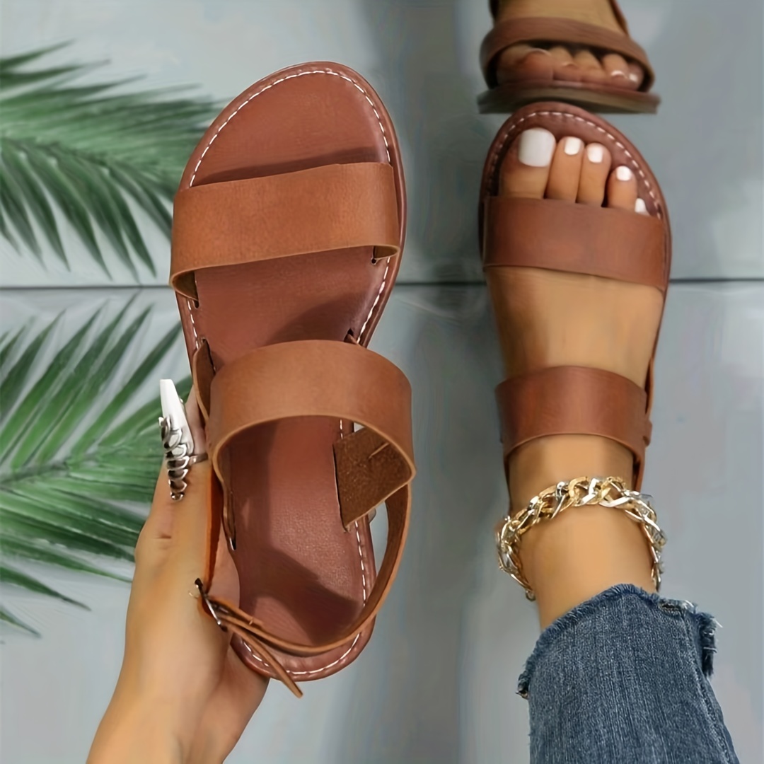 womens casual flat sandals solid color open toe buckle strap slingback shoes outdoor beach sandals details 1