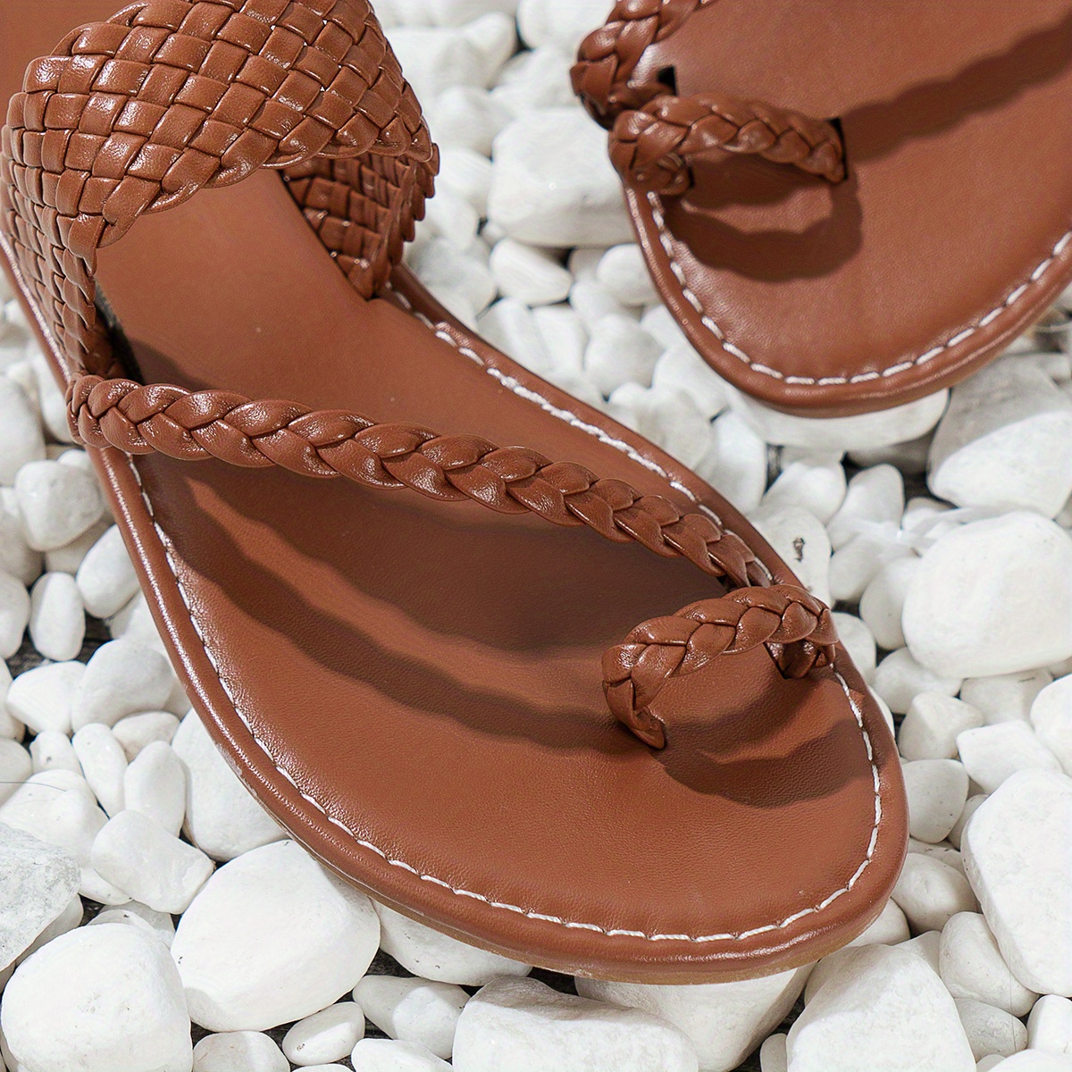 womens loop toe slide sandals lightweight open toe slip on shoes womens braided belt shoes details 5