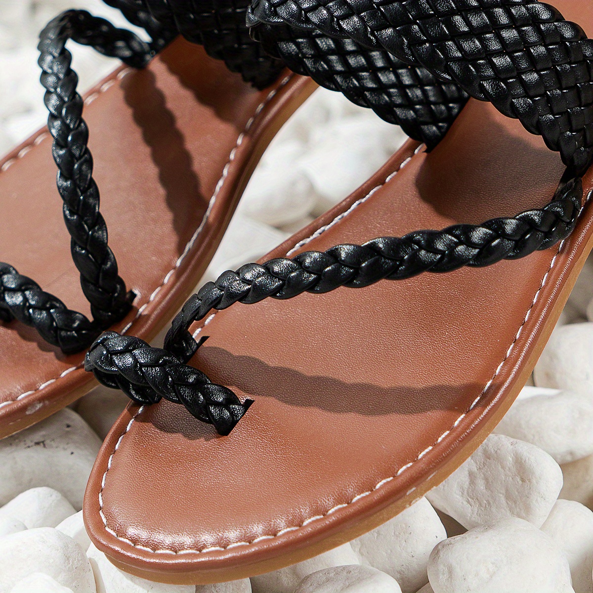 womens loop toe slide sandals lightweight open toe slip on shoes womens braided belt shoes details 17